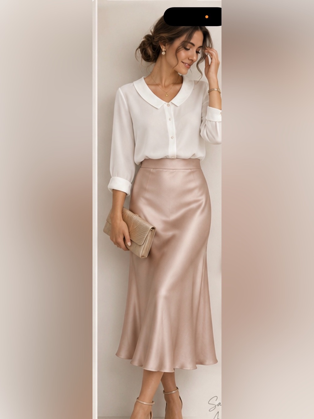 Zara White Button-Front Blouse with a wide Peter Pan collar.